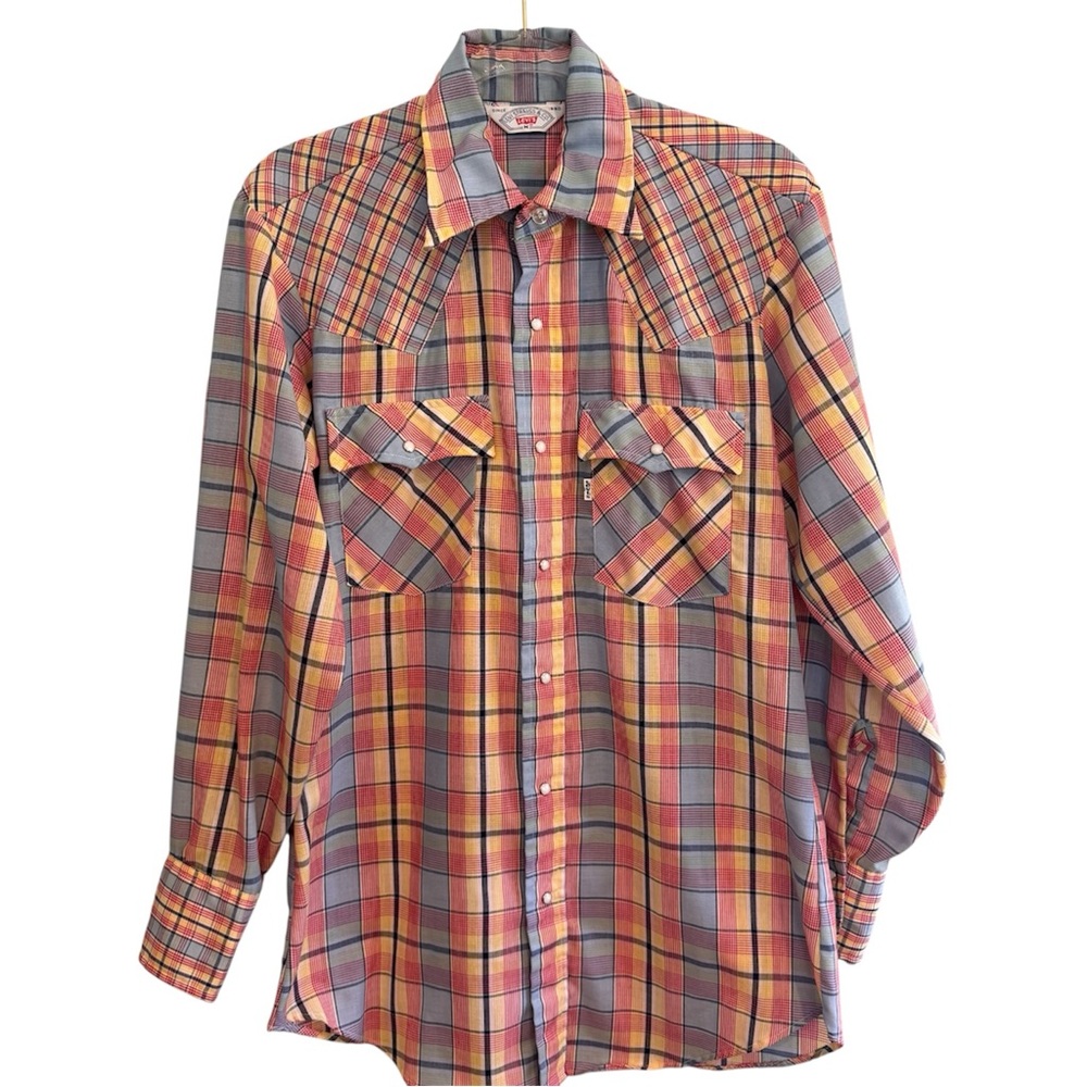 Vintage 70’s Levi’s Western Plaid Pearl Snap Button Shirt Size M